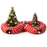 Pawaboo Christmas Cat Tunnel Bed front view with cozy plush cushion.