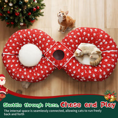 Pawaboo Christmas Cat Tunnel Bed side view highlighting durable steel frame.