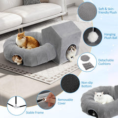 Pawaboo Christmas tree skirt tunnel turns holiday decor into a cat-friendly play space.