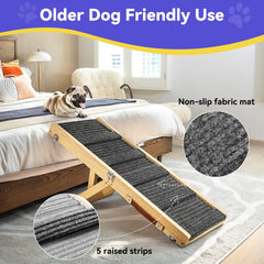 Pawaboo dog ramp side view shows wide base for stability.
