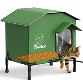 Pawaboo heated cat house outdoor front view shows weatherproof winter shelter