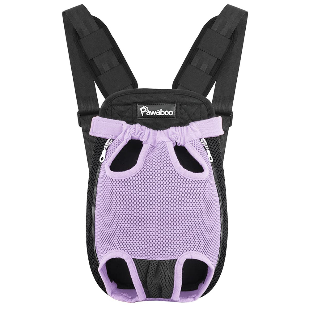 Pawaboo pet carrier backpack front view enables hands-free front carry during walks.