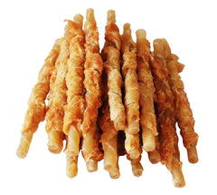 Pawant chicken wrapped rawhide stick closeup for dogs, ideal chew for training rewards