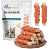 Pawant rollos envueltos en pollo, snack sabroso para entrenamiento y juego.