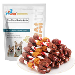 Pawant Triple Flavored Kabob two-tone rawhide close-up highlights a long-lasting chew