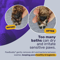 Paw Buddy easy cleaning system demo showing water filled cleaning and twist action.