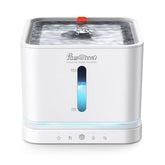 Pawccoli cordless cat water fountain front view with stainless steel tray delivers fresh hydration.