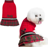 PAWCHIE dog sweater dress bowtie front view for winter warmth and style