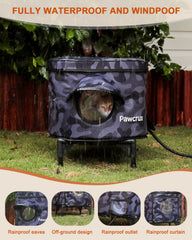 Pawcrux heated cat house interior view — cozy warmth from heating pad for outside cats.