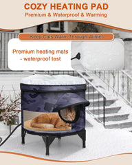 Pawcrux heated cat house outdoor winter setup — keeps cat warm during freezing days.