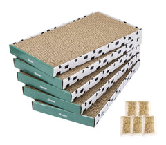 PAWSFANS cat scratcher cardboard 5pack front view shows sturdy corrugated surface for lasting scratching.