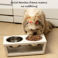 Pawfect Pets elevated bowls stand closeup, sturdy construction and spill prevention