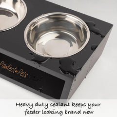 Pawfect Pets food and water bowl set compact stand emphasizes mess-free mealtimes
