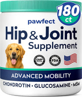 PAWFECTCHEW glucosamine dog treats packaging highlighting joint support.