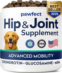 PAWFECTCHEW Pawfect Mobility bottle label emphasizes hip and joint support.
