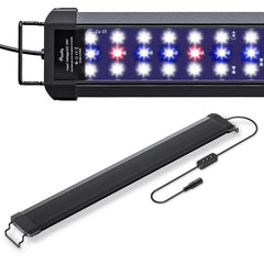 Pawfly 18W aquarium LED light mounted on extendable bracket for 24–30 inch tanks