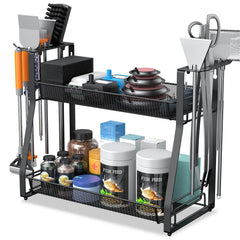 Pawfly aquarium tool organizer front view with sturdy steel frame for reliable storage.