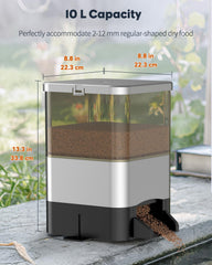 Pawfly 10L capacity container clearly visible for monitoring food levels.