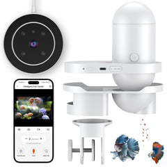 Pawfly wifi automatic fish feeder mounted on tank for steady meals