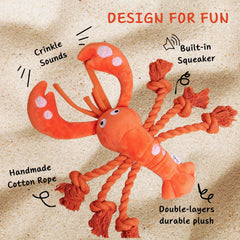 Pawfoo Lab Lobster Dog Toy claws reveal crinkle texture for extra excitement during tug