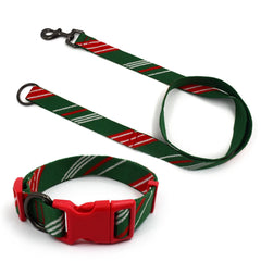 PawHuggies green-red collar close-up, breathable bamboo-rayon keeps large dogs cool.