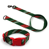 PawHuggies green-red dog collar and leash set close view highlights durable everyday wear.