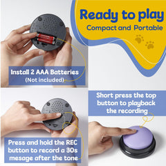 PAWHUGS recording-button close-up with 30-second message option