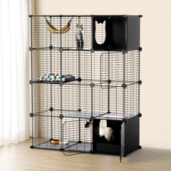 PAWING cat enclosure indoor 4-tier space supports climbing and relaxation for cats.