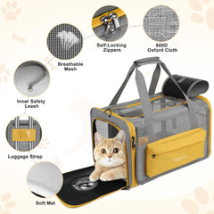 Pawinner cat carrier mesh windows provide airflow and pet visibility.