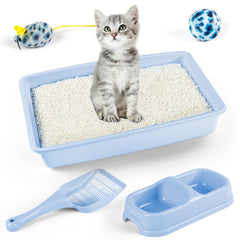 PAWISE Kitty Litter Box Set double-bowl shows compact feeding and hydration for kittens.