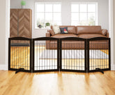 PAWLAND dog gate fully extended across a doorway showing wide-area containment