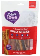 PawLove bully dog chew 4-inch beef stick closeup highlighting natural grass-fed flavor for long-lasting play
