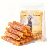 Pawmate chicken jerky wrapped sweet potato bundle—perfect chewy reward for training sessions.