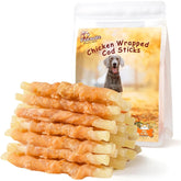 Pawmate Chicken Wrapped Cod Sticks hero image shows tasty natural treats for dogs