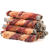 Pawmate chicken-duck-wrapped cod skin stick closeup, durable chew for dental care