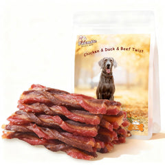 Pawmate triple-flavored dog treats packaging shows a 10.6 oz bag for energetic dogs.