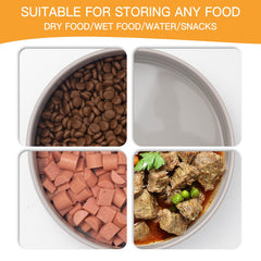 PawMeow bowls demonstrate versatility for dry and wet food and snacks.