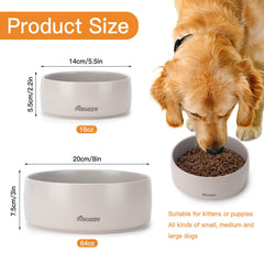 PawMeow ceramic dog bowl close-up highlights smooth glaze for easy cleaning.