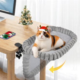 Pawow Cat Desk Bed folded 90-degree design illustrates space-saving perch beside your workspace