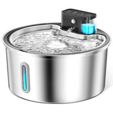 PawPoll wireless water fountain front view showing stainless steel surface for pets' hydration