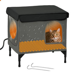 PAWPROVED heated outdoor cat house with escape door for quick, safe exits