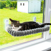 PAWRUSH cat window perch with soft cushion for cozy sunlit lounging.