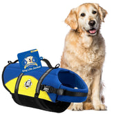 Paws Aboard dog life jacket blue-yellow front view shows high-visibility and safety.