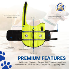 Paws Aboard dog life jacket grab handle enables easy retrieval.