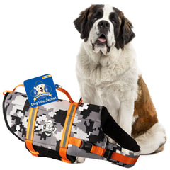 Paws Aboard dog life jacket grey camo close-up buckle for secure adjustable fit