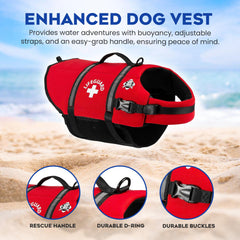 Paws Aboard life jacket quick-release buckles enable easy on/off during coastal outings