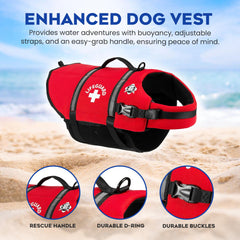 Paws Aboard dog life jacket red small buckle closures for quick on/off on beach days