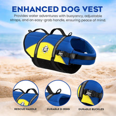 Paws Aboard dog life jacket reflective strips for better visibility at dusk.