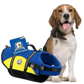 Paws Aboard dog life jacket blue-yellow small, front view shows adjustable straps for secure fit.