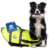 Paws Aboard life jacket neon-yellow front view boosts visibility during water play.